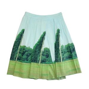 Sarah Ball | Anthropologie Blue & Green Scenic Landscape Pleated Kudzu Skirt
